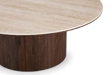 Arvo Runt Matbord 150 cm i Travertin med Pelarfot i Valnötsutseende - Beige - Möbler - Bord & matgrupper - Matbord & köksbord