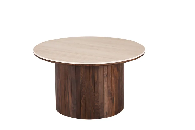 Arvo Soffbord Rund 80 cm Travertin, Valnöt