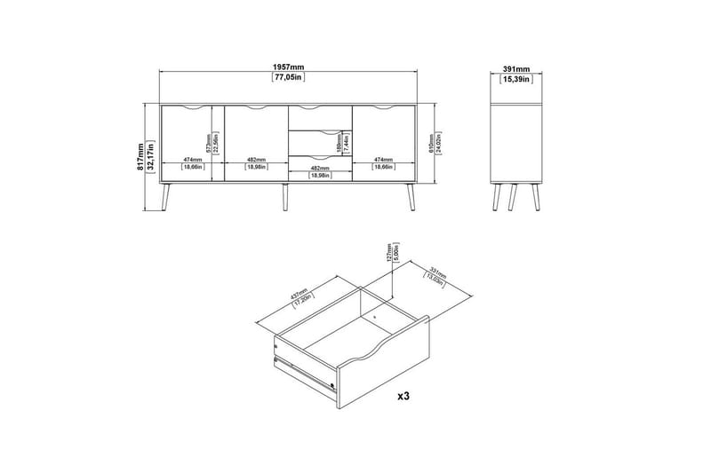 Hostafranc Skänk 195,7 cm - Vit - Förvaring - Förvaringsmöbler - Sideboard & skänk