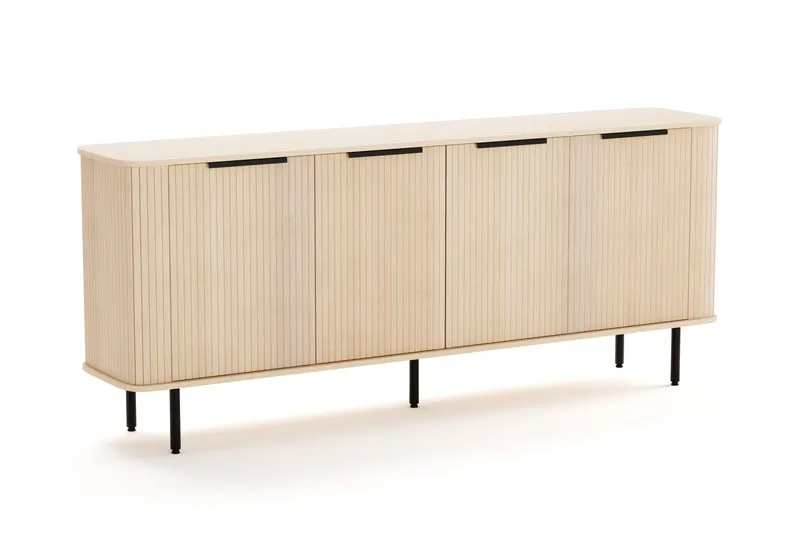 Kopparbo Ribbad Sideboard med Förvaring, Vitlaserad / Ljus Ek / Trä
