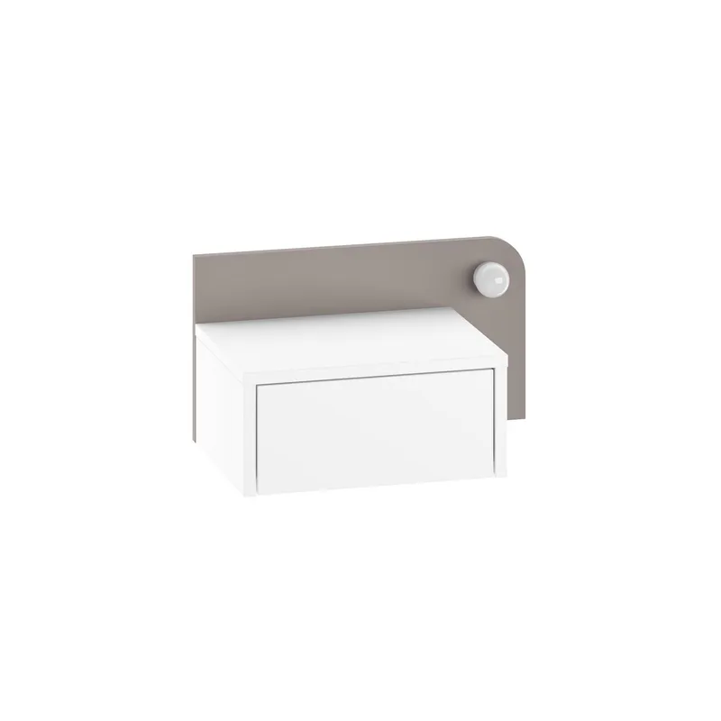 Nosina Vägghängt Sängbord 52 cm, Förvaring med Låda och LED-belysning, Vit|Brun