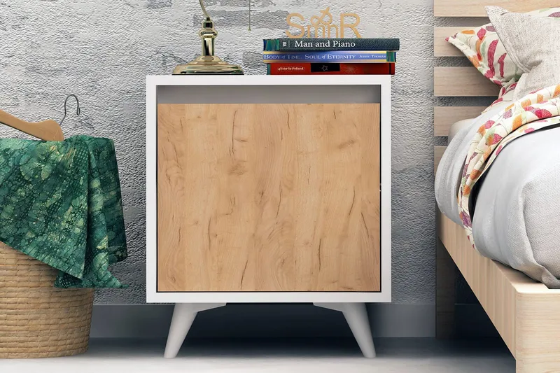 Mod Design Sängbord 45 cm med Förvaring Skåp, Trä/Vit