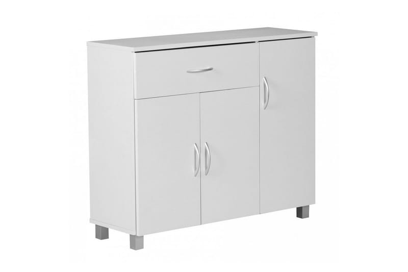 Sideboard Wohnling folierad spånskiva 90x75 cm, 3 dörrar 1 låda, modern stil Vit, Vit