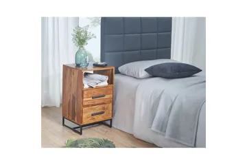 Wohnling Sängbord 35 cm i Massivt Sheeshamträ med Valnötsutseende, Förvaring med 2 Lådor och Hylla - Brun - Möbler - Bord & matgrupper - Avlastningsbord - Sängbord & nattduksbord