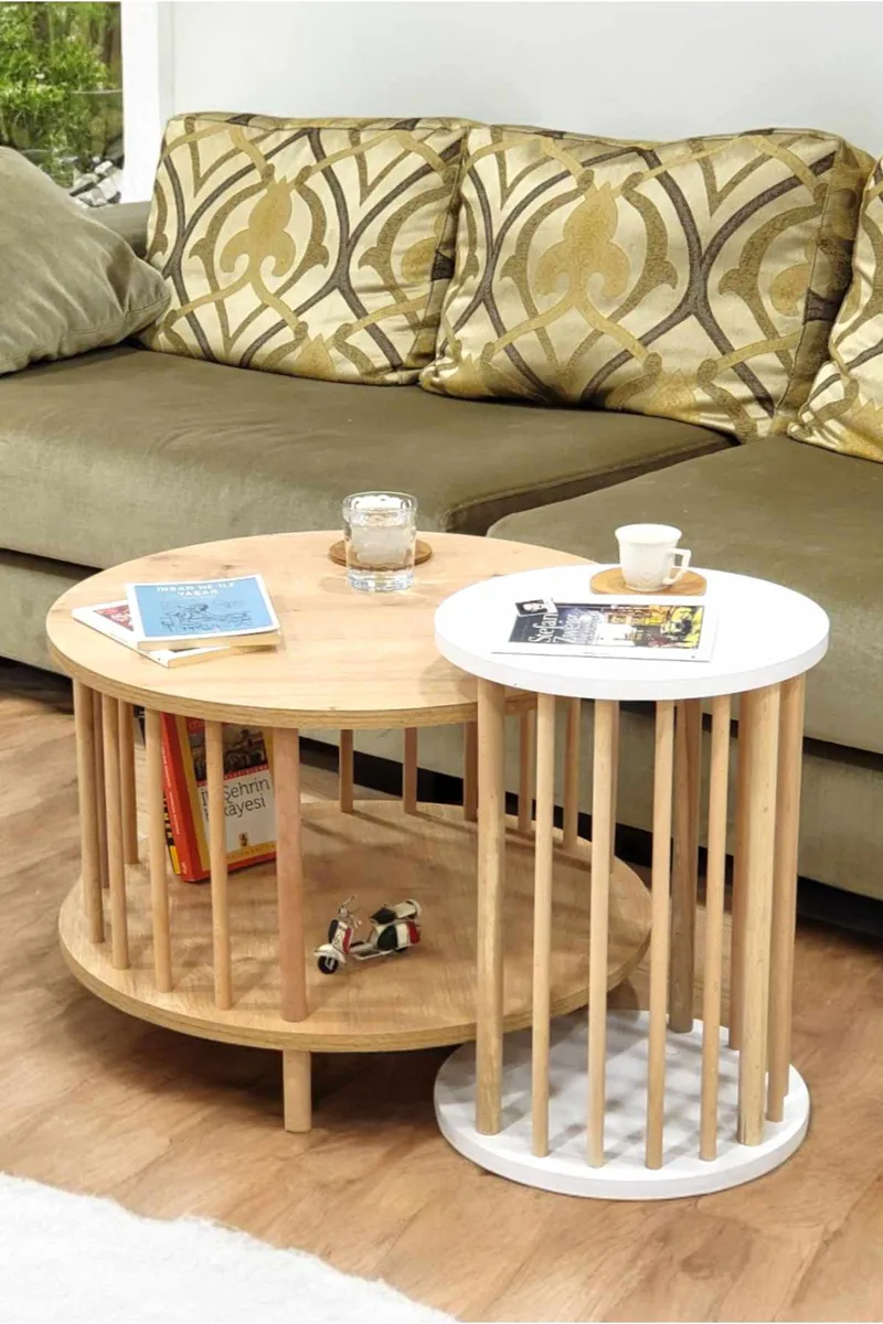 Belvo Soffbordsset 60x43 cm, Sapphire Oak och vit