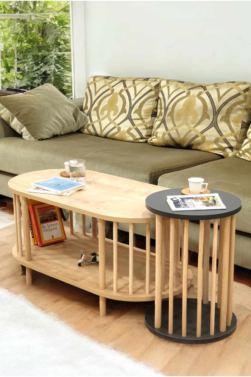 Belvo Soffbordsset 90x43x45 cm - Sapphire Oak och antracit - Möbler - Bord & matgrupper - Soffbord