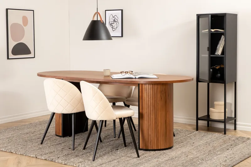 Biana Matgrupp 200 cm Oval inkl 4 Velvets Stolar, Valnötsbrun/Svart