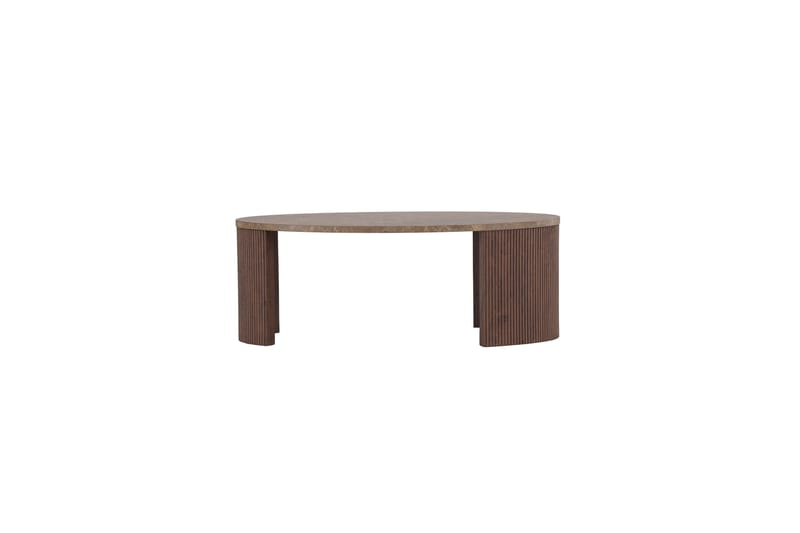Bristol 120 cm Ovalt Soffbord i Marmor med Räfflade Träben - Mellanbrun - Möbler - Bord & matgrupper - Soffbord