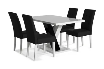 Cesi Matgrupp 140 cm med 4 Viktor Stol - Vit/Svart/Svart PU - Möbler - Bord & matgrupper - Matgrupper