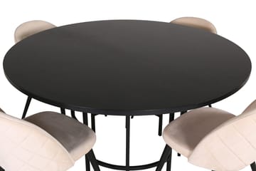 Copenhagen Rund Matgrupp 140 cm med 4 Velvet Matstolar - svart och beige - Möbler - Bord & matgrupper - Matgrupper
