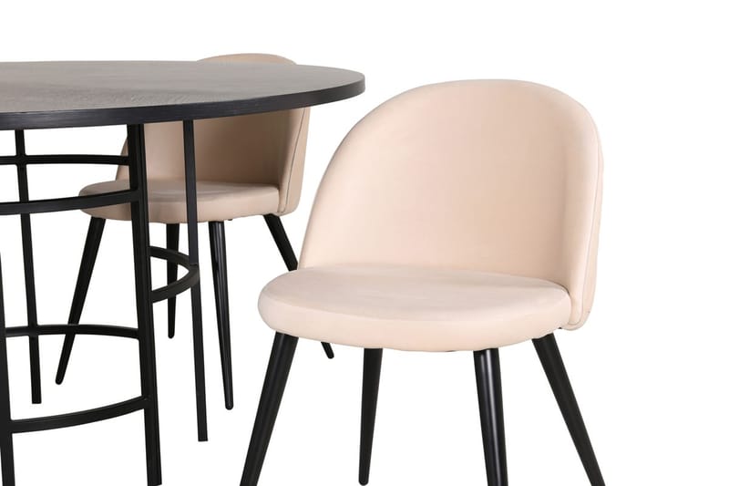 Copenhagen Rund Matgrupp 140 cm med 4 Velvet Matstolar - svart och beige - Möbler - Bord & matgrupper - Matgrupper
