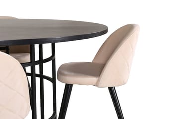 Copenhagen Rund Matgrupp 140 cm med 4 Velvet Matstolar - svart och beige - Möbler - Bord & matgrupper - Matgrupper