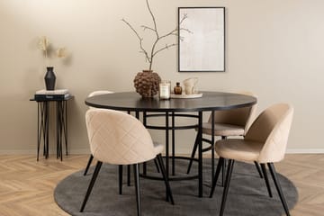 Copenhagen Rund Matgrupp 140 cm med 4 Velvet Matstolar - svart och beige - Möbler - Bord & matgrupper - Matgrupper