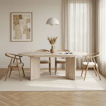 Dano Förlängningsbart Ovalt Matbord 160-200x90 cm med Travertinutseende - Beige - Möbler - Bord & matgrupper - Matbord & köksbord