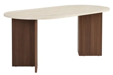 Dano Ovalt Matbord 180x90 cm med Travertin- och Valnötsutseende - Beige - Möbler - Bord & matgrupper - Matbord & köksbord