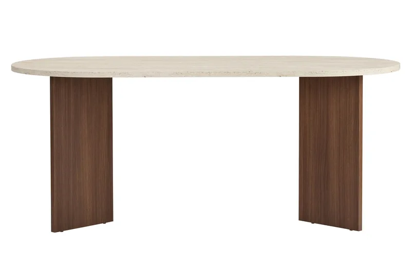 Dano Ovalt Matbord 180x90 cm med Travertin- och Valnötsutseende - Beige - Möbler - Bord & matgrupper - Matbord & köksbord