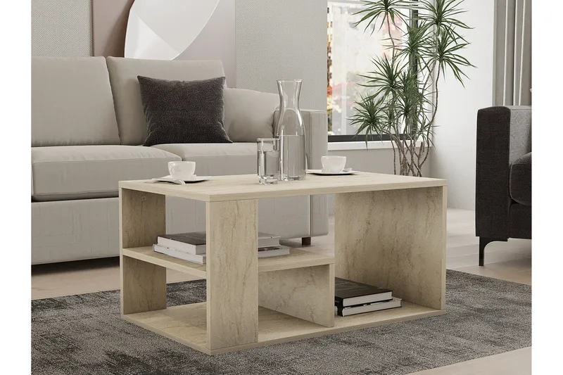 Eros 80 cm Rektangulärt Soffbord med Hyllor i Trä - Beige - Möbler - Bord & matgrupper - Soffbord