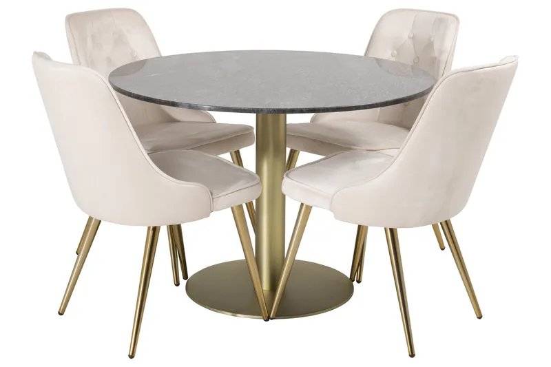 Estelle Matgrupp 106 cm Rund med 4 Velvet stolar, Beige