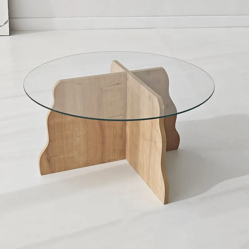 Fikret Soffbord 75 cm Rund Glas, Safir Ek Och Transparent