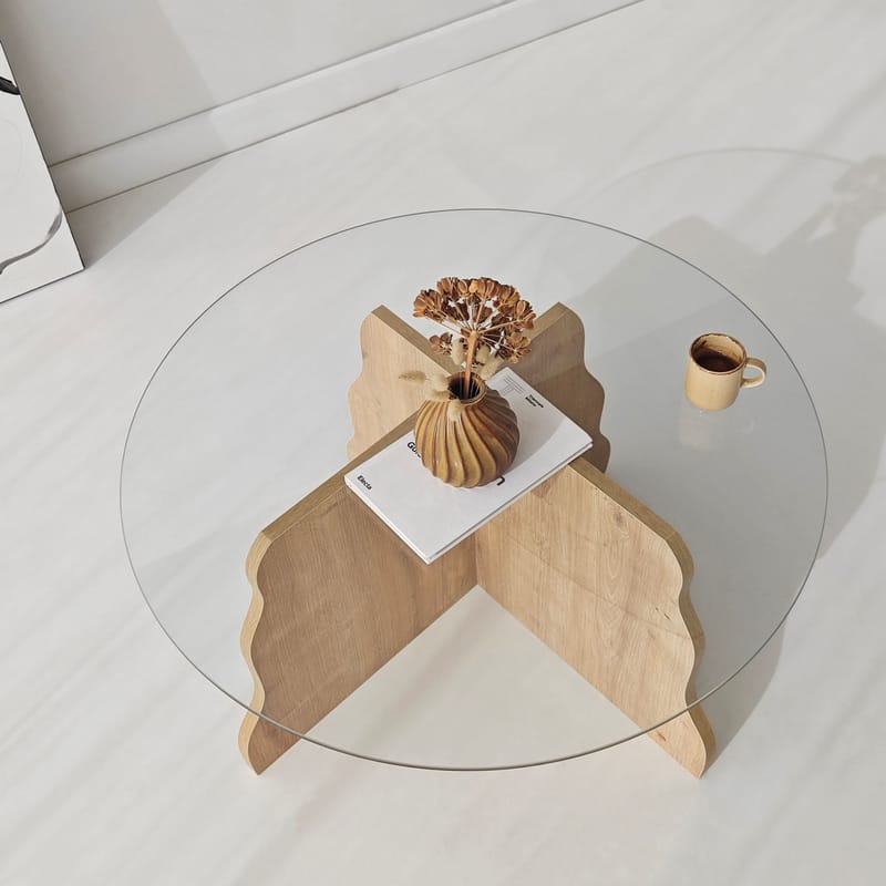 Fikret Soffbord 75 cm Rund Glas - Safir Ek Och Transparent - Möbler - Bord & matgrupper - Soffbord