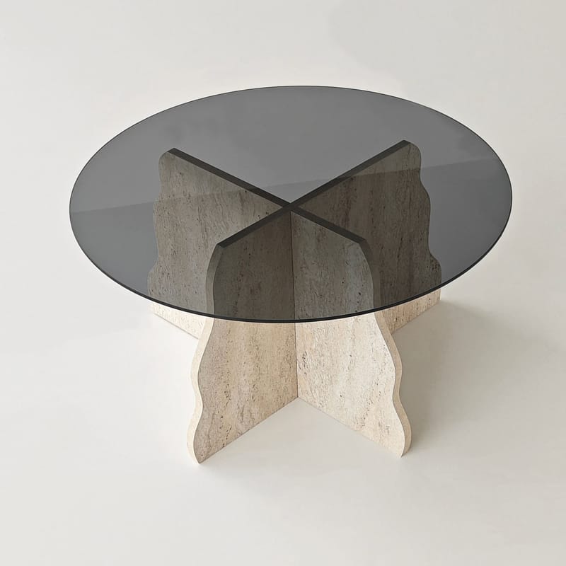 Fikret Soffbord 75 cm Rund Glas - Travertin Och Rökt - Möbler - Bord & matgrupper - Soffbord