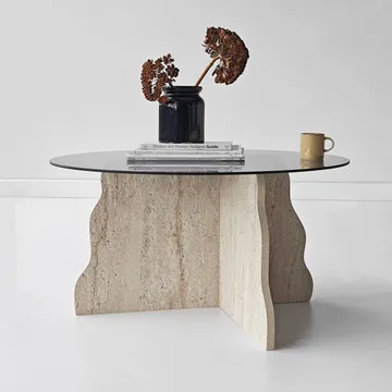 Fikret Soffbord 75 cm Rund Glas - Travertin Och Rökt - Möbler - Bord & matgrupper - Soffbord