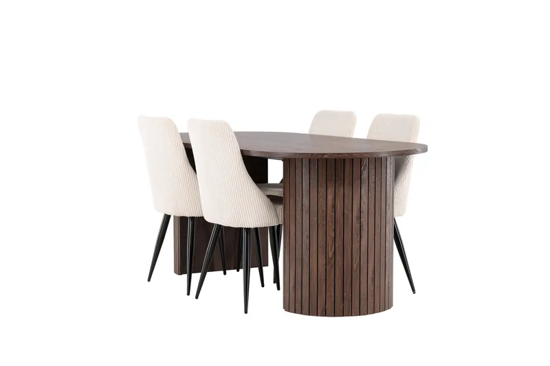 Härön Matgrupp 200 cm Oval med 4 Leone stolar, Mocca/Beige