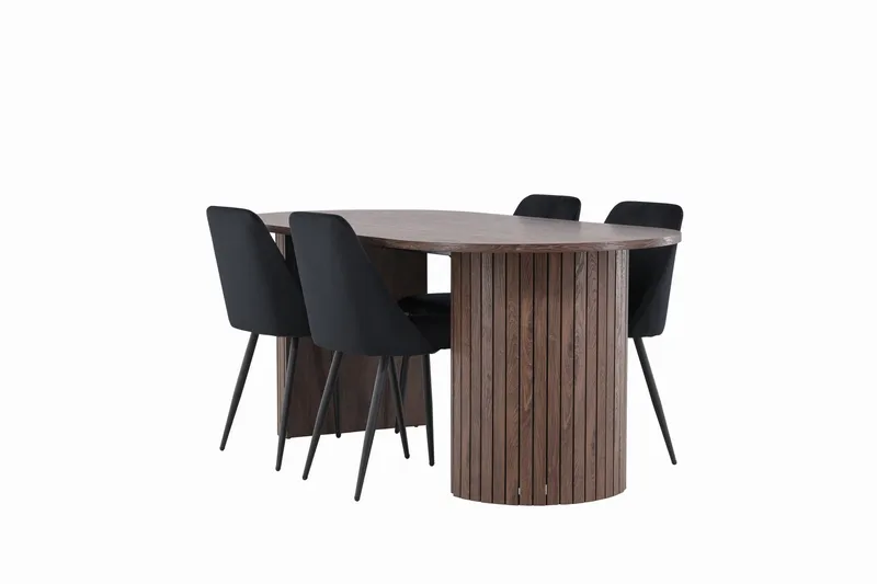 Härön Matgrupp 200 cm Oval med 4 Night stolar, Mocca/Svart