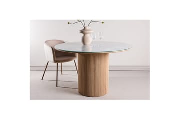 Härön Runt Matbord 120 cm med Glasskiva och Ekutseende - Ljusgrå - Möbler - Bord & matgrupper - Matbord & köksbord