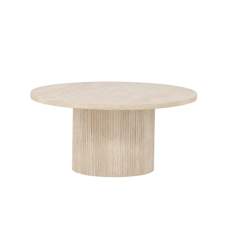 Härön Runt Soffbord 80 cm i Sten med Räfflad Pelarfot, Beige