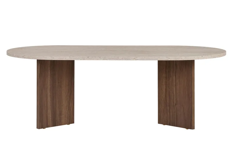 Hasina Ovalt Soffbord 119x60 cm med Travertin- och Valnötsutseende - Beige - Möbler - Bord & matgrupper - Soffbord