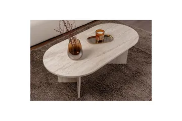 Hasina Ovalt Soffbord 119x60 cm med Travertinutseende - Vit - Möbler - Bord & matgrupper - Soffbord
