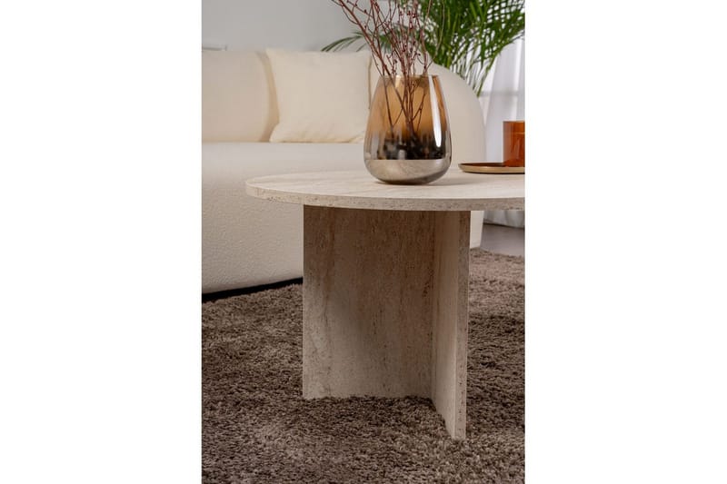 Hasina Ovalt Soffbord 119x60 cm med Travertinutseende - Vit - Möbler - Bord & matgrupper - Soffbord