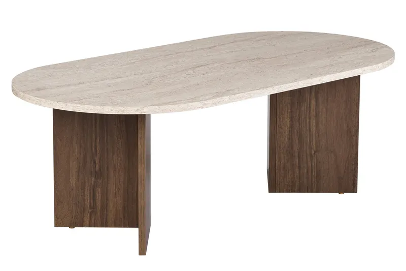 Hasina Soffbord 119 cm Oval, Travertin Och Valnöt