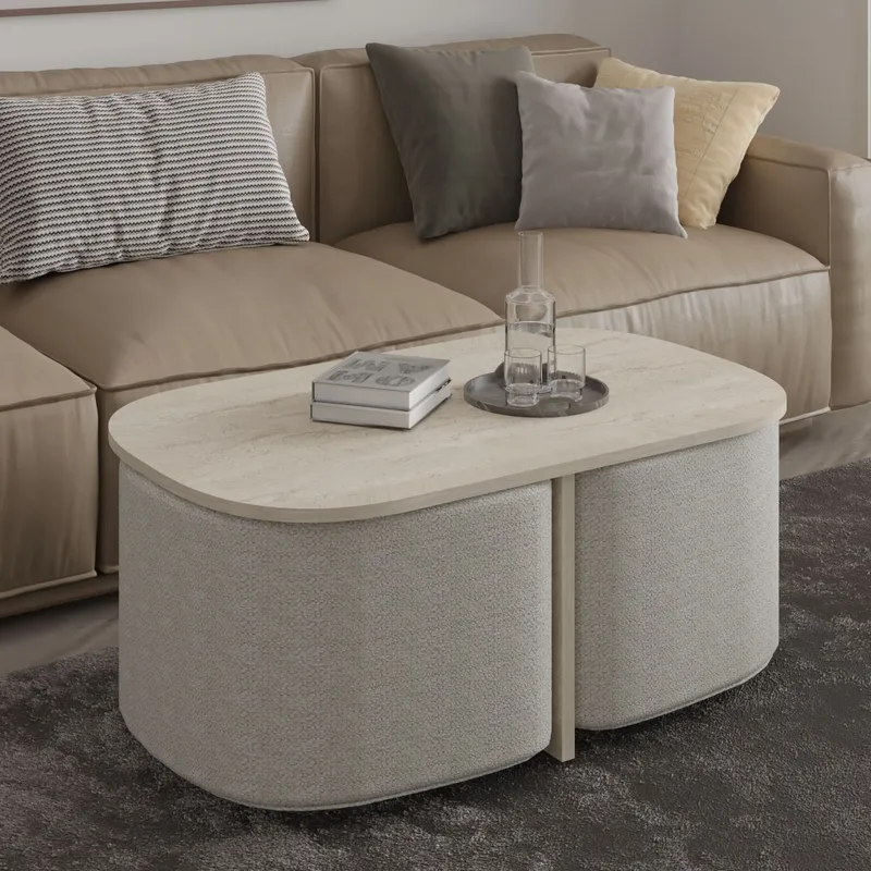 Hu Soffbordsset 90x42,9x45 cm, Travertin