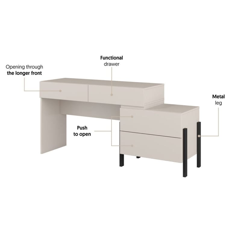 Jukon S Sminkbord med 4 Lådor i Trä med Metallben - Ljusbeige - Möbler - Bord & matgrupper - Sminkbord & toalettbord