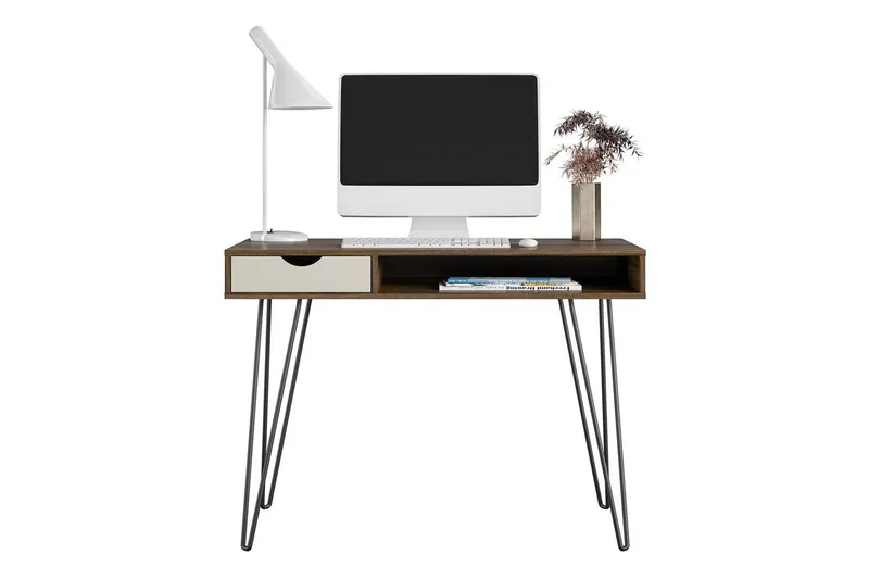 Harmony Skrivbord med Förvaring och Lådor i Trä med Metallben, Brun