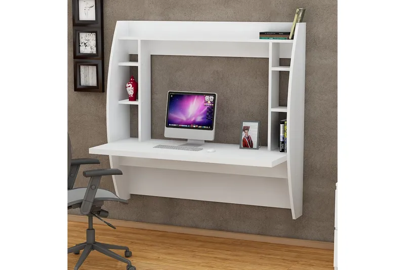 Ambalaj Väggskrivbord 120 cm med Förvaring Hyllor, Vit