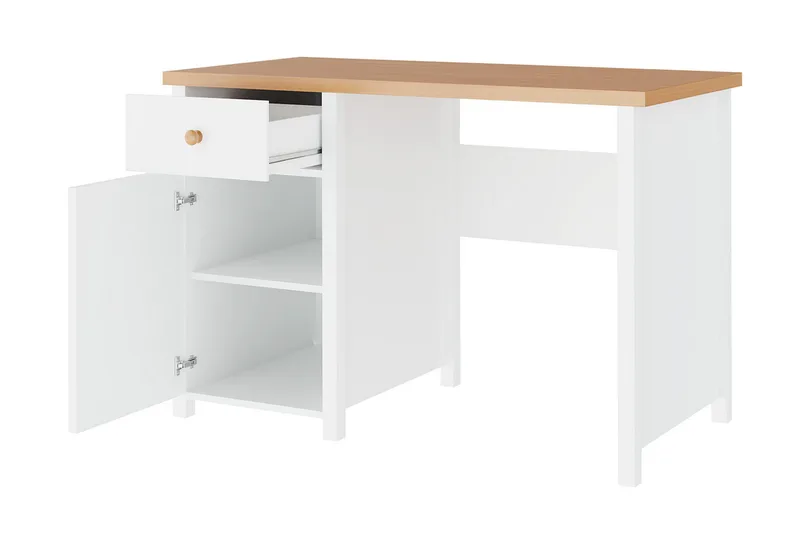 Bioley Skrivbord 110 cm med Förvaring Låda + Skåp - Beige/Vit - Möbler - Bord & matgrupper - Kontorsbord - Skrivbord