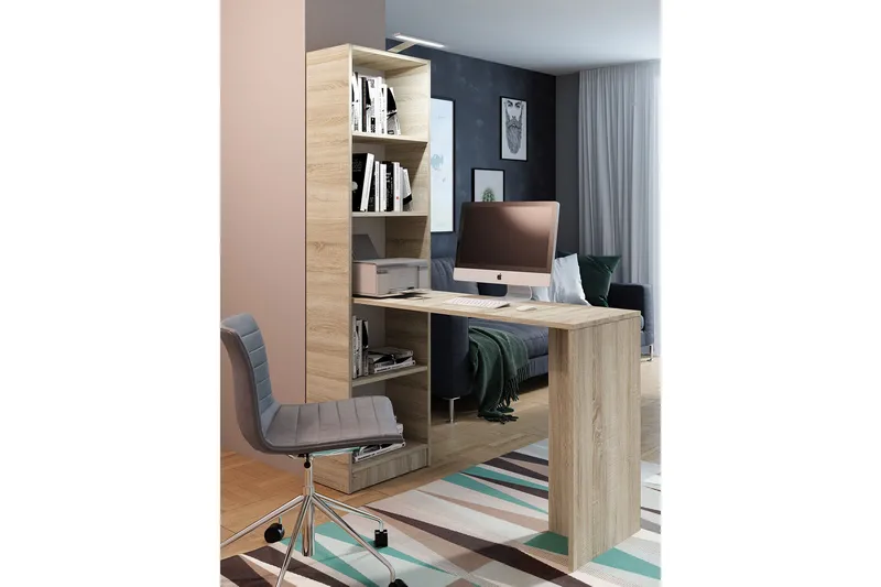 Gdeide Skrivbord 125 cm med Förvaring Hylla, Ekfärg/Beige