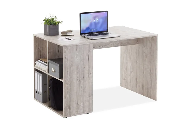 Gent Skrivbord 117 cm med Förvaring Hyllor, Grå/Natur