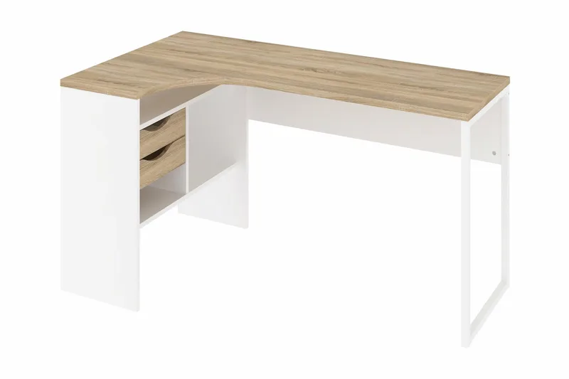 Function Plus Hörnskrivbord 145 cm med Förvaring Lådor + Hyl, Ekfärg/Vit
