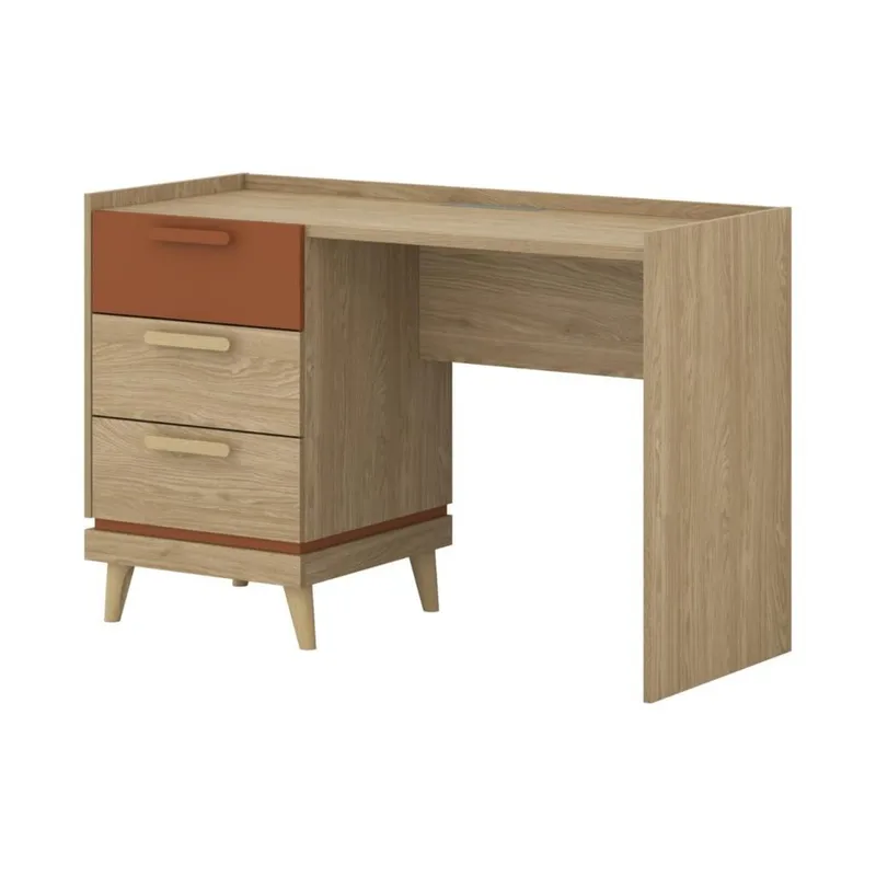 Skrivbord Scandi med 3 lådor, Oljerad Ek