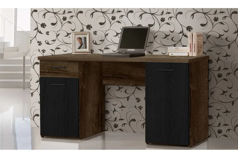 Sredets Skrivbord 110 cm 3 Skåp, Brun/Svart