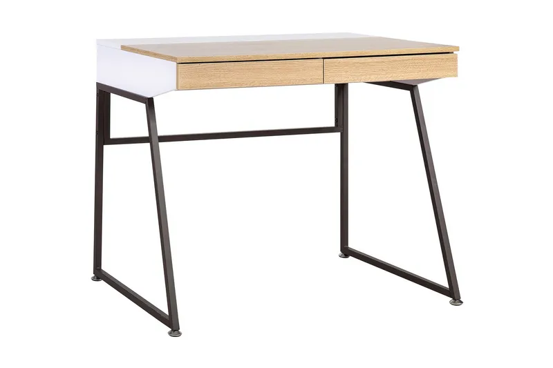 Studious Skrivbord 90 cm med Förvaring 2 Lådor, Grå/Trä/Natur/Vit