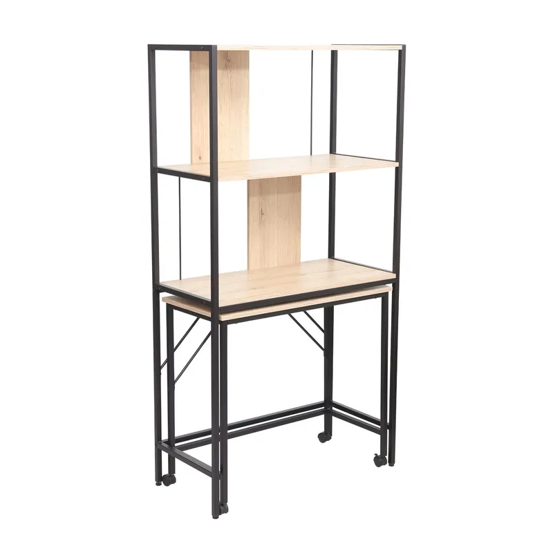 Skrivbord/hylla Lester 84x40x160 cm melamin, ljust trä / svart