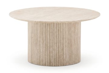 Kopparbo Runt Soffbord 85 cm med Travertinutseende, Ribbad Pelarfot och Tunn Bordsskiva - Beige - Möbler - Bord & matgrupper - Soffbord