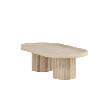 Krille Ovalt Soffbord i Sten med Räfflade Pelarben - Beige - Möbler - Bord & matgrupper - Soffbord