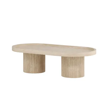 Krille Ovalt Soffbord i Sten med Räfflade Pelarben - Beige - Möbler - Bord & matgrupper - Soffbord