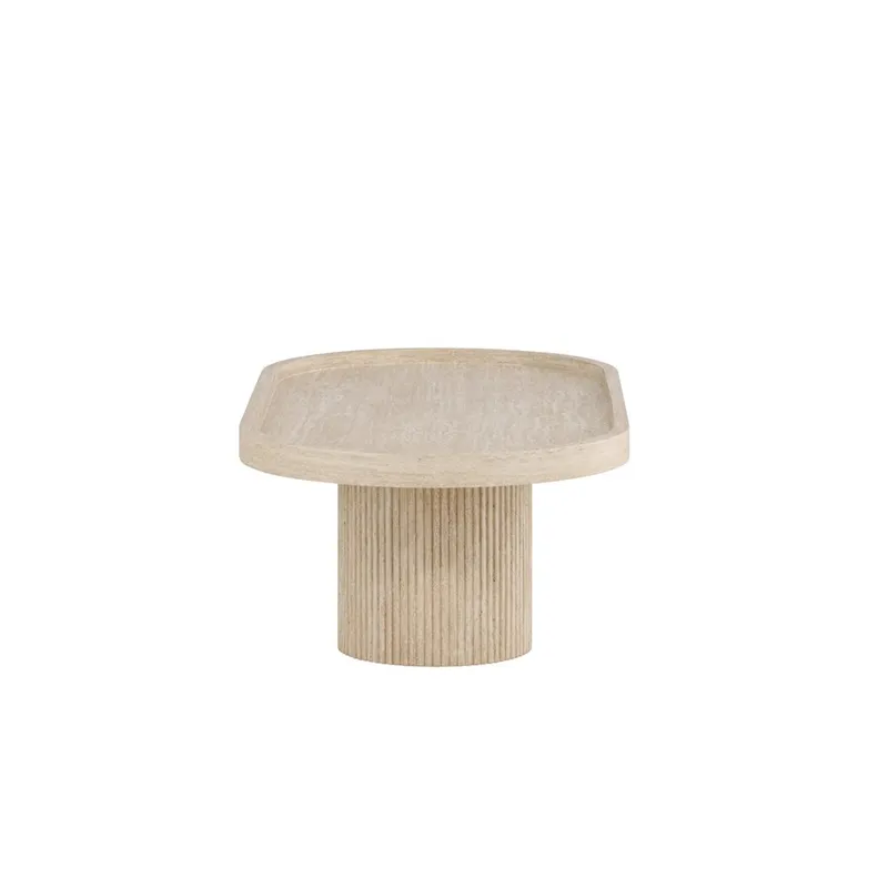 Krille Ovalt Soffbord i Sten med Räfflade Pelarben - Beige - Möbler - Bord & matgrupper - Soffbord